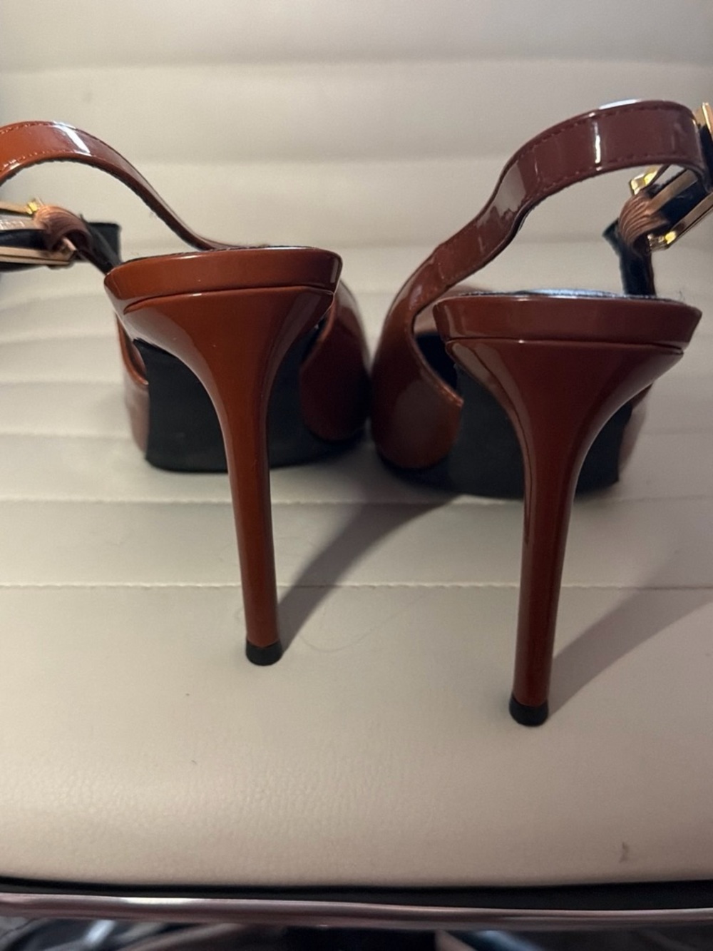 Patent Brown Pointed-Toe Slingback Heels - Picture 3 of 4